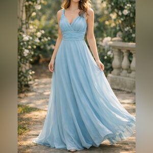 Brand New Elegant Light Blue Chiffon Evening Gown